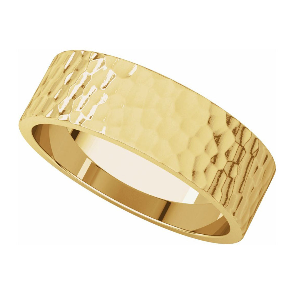 Alternate view of the 6mm 14K Yellow Gold Hammered Flat Standard Fit Band by The Black Bow Jewelry Co.