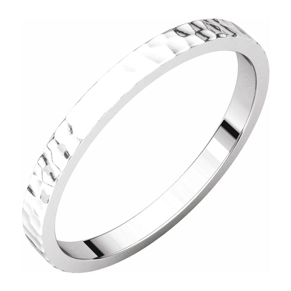 2mm 14K White Gold Hammered Flat Standard Fit Band, Item R11665 by The Black Bow Jewelry Co.
