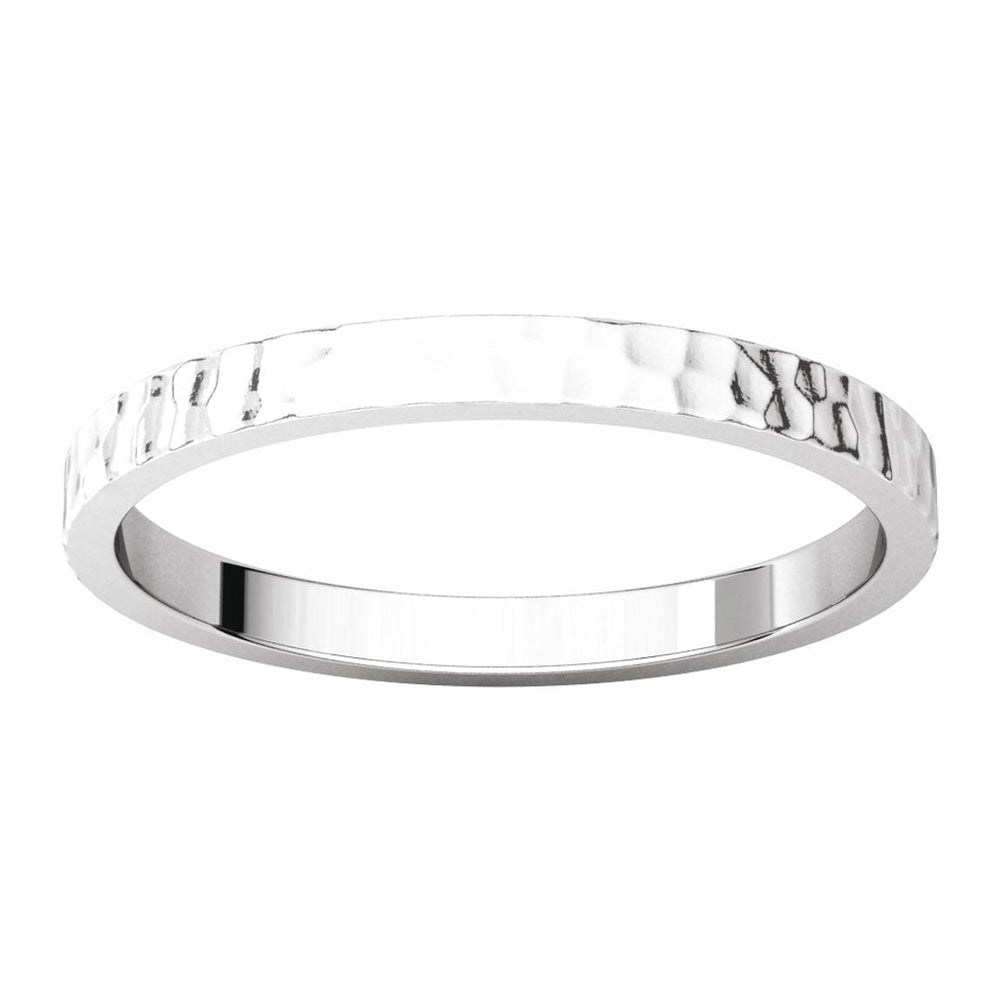 Alternate view of the 2mm 14K White Gold Hammered Flat Standard Fit Band by The Black Bow Jewelry Co.