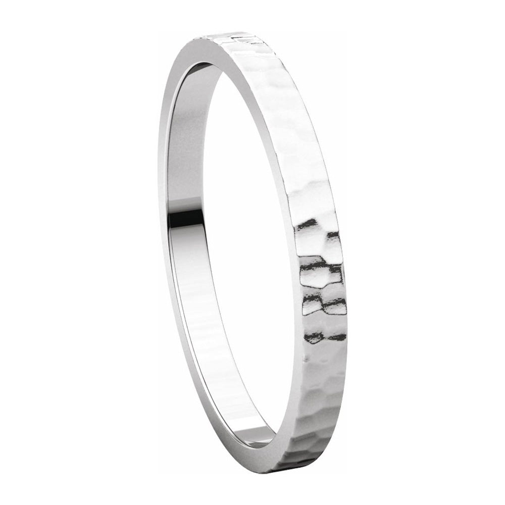 Alternate view of the 2mm 14K White Gold Hammered Flat Standard Fit Band by The Black Bow Jewelry Co.