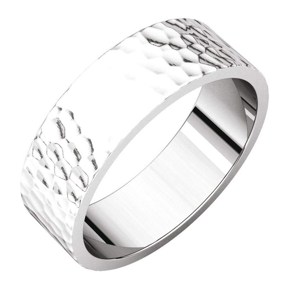 6mm 14K White Gold Hammered Flat Standard Fit Band, Item R11666 by The Black Bow Jewelry Co.