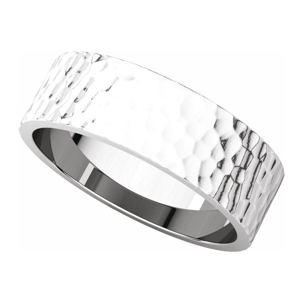Alternate view of the 6mm 14K White Gold Hammered Flat Standard Fit Band by The Black Bow Jewelry Co.