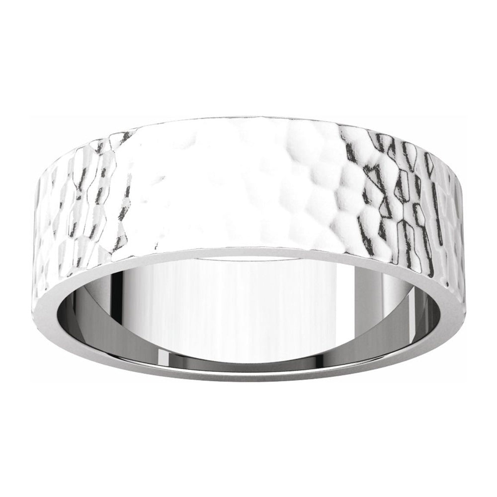 Alternate view of the 6mm Platinum Hammered Flat Standard Fit Band by The Black Bow Jewelry Co.