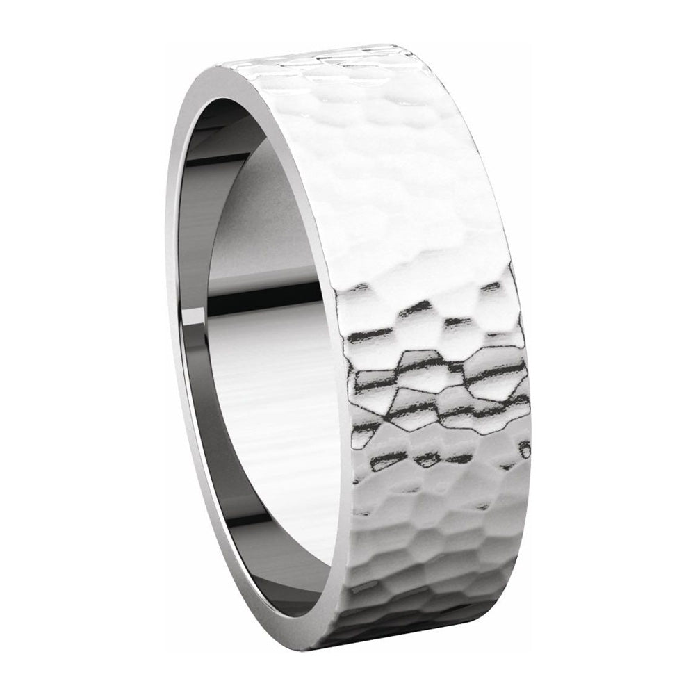 Alternate view of the 6mm Platinum Hammered Flat Standard Fit Band by The Black Bow Jewelry Co.
