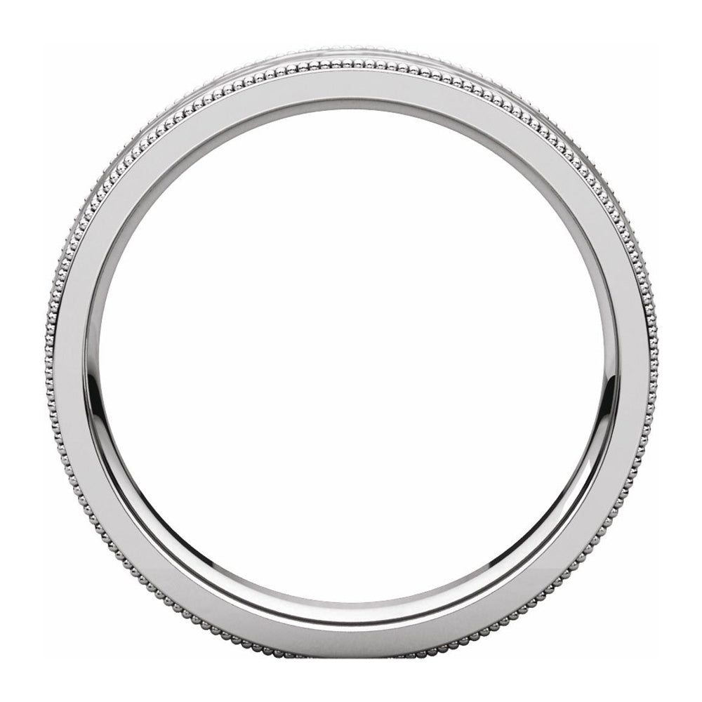 Alternate view of the 4mm Platinum Milgrain Hammered Flat Comfort Fit Band by The Black Bow Jewelry Co.