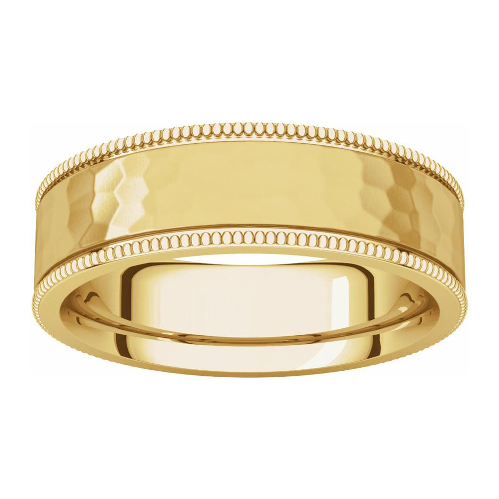 Alternate view of the 6mm 14K Yellow Gold Milgrain Hammered Flat Comfort Fit Band by The Black Bow Jewelry Co.