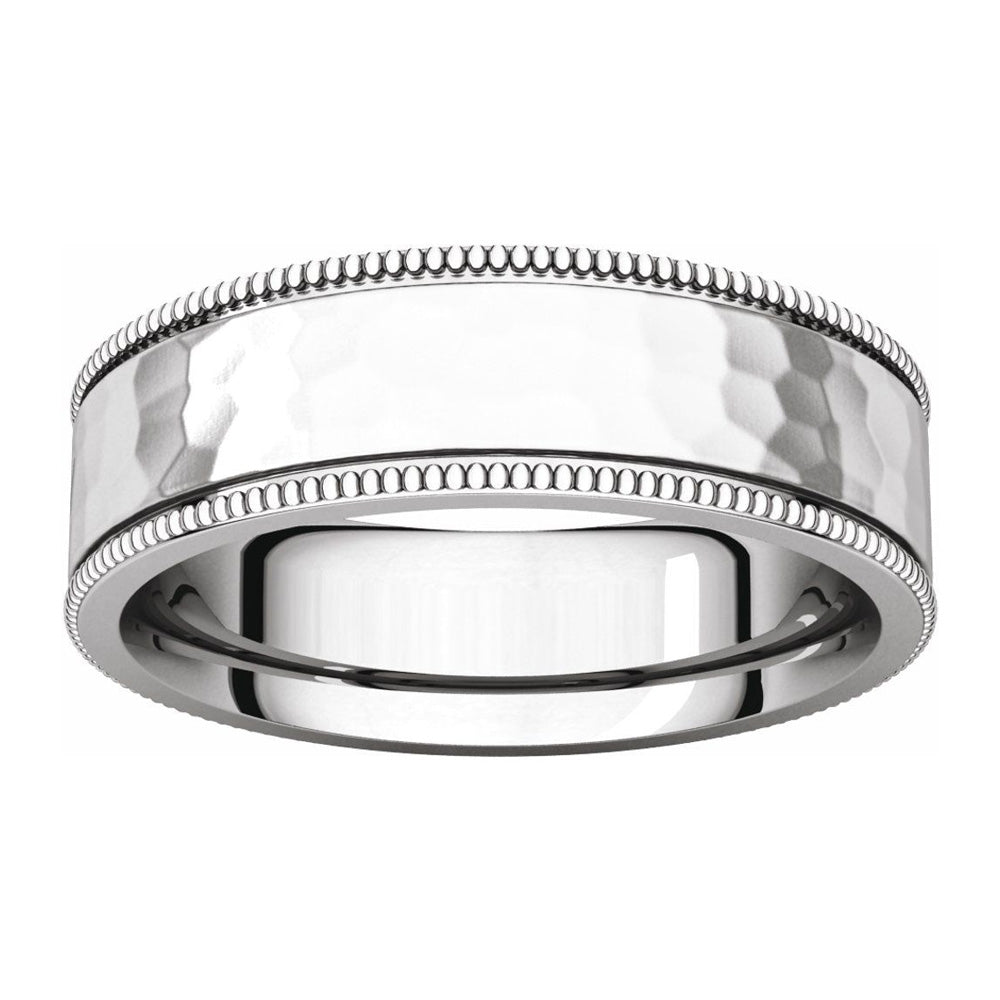 Alternate view of the 6mm 14K White Gold Milgrain Hammered Flat Comfort Fit Band by The Black Bow Jewelry Co.