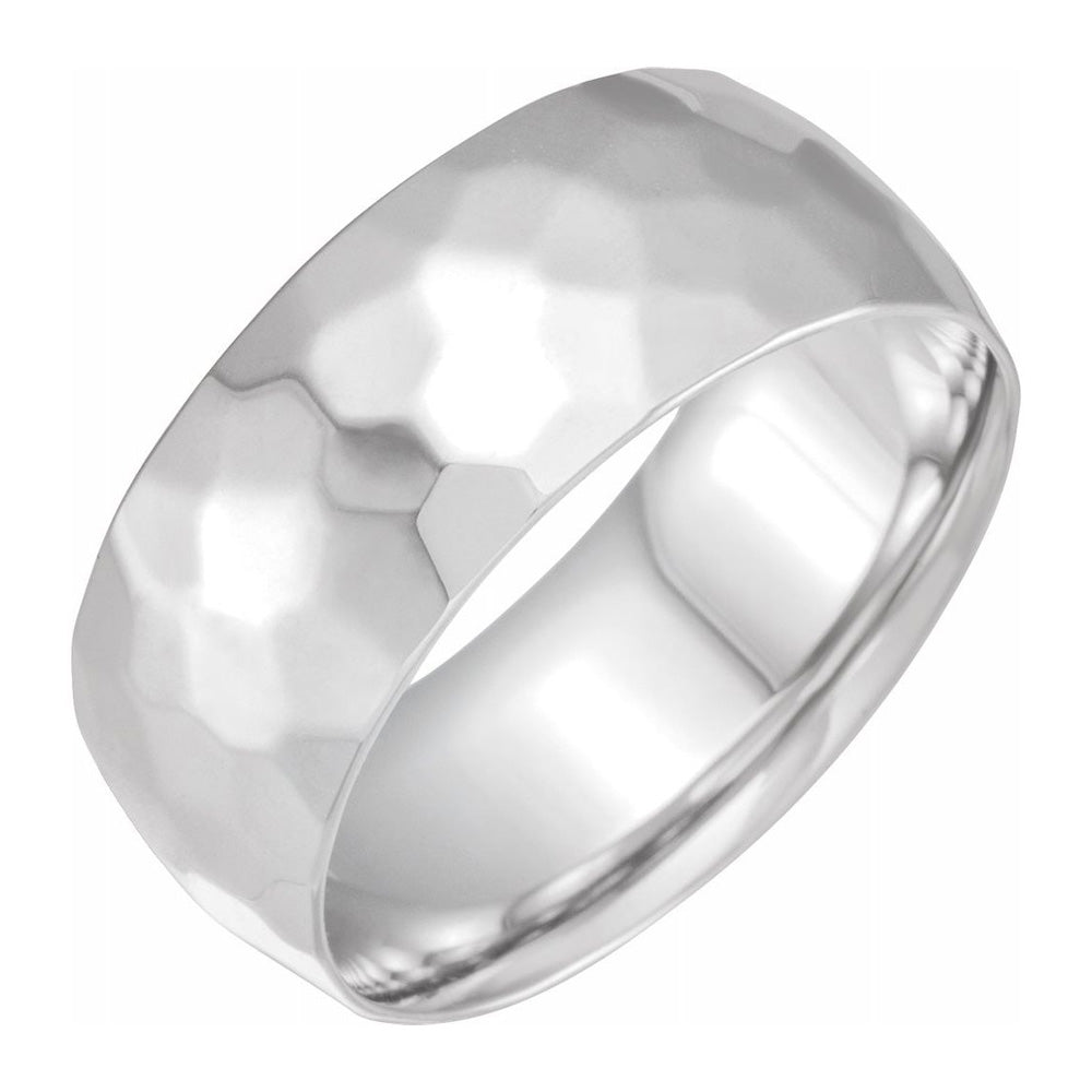 9mm 14K White Gold Hammered Comfort Fit Band, Item R11682 by The Black Bow Jewelry Co.