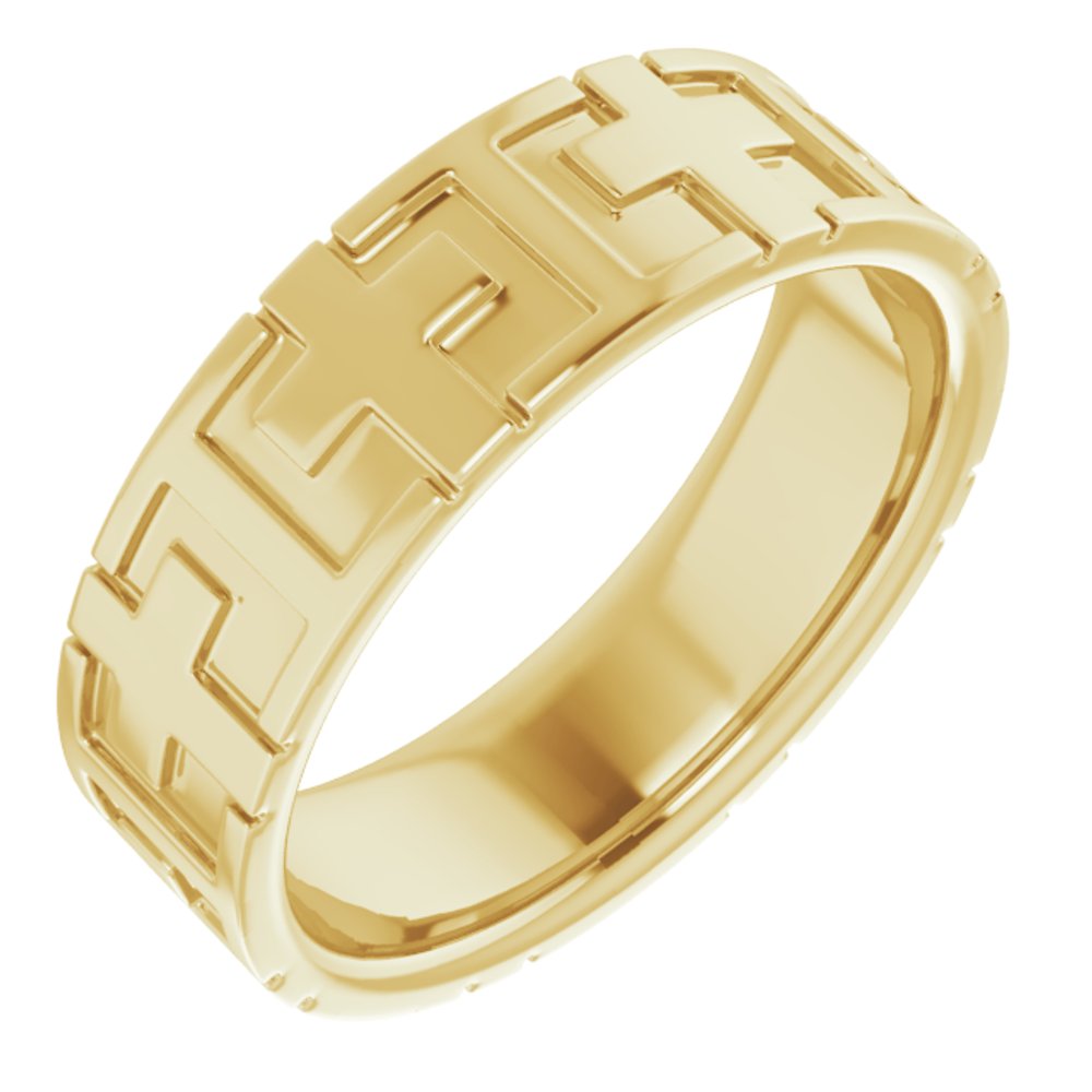 7mm 14K Yellow Gold Polished Cross Comfort Fit Band, Item R11686 by The Black Bow Jewelry Co.