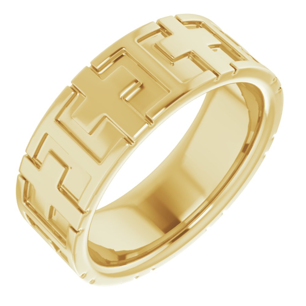Alternate view of the 7mm 14K Yellow Gold Polished Cross Comfort Fit Band by The Black Bow Jewelry Co.