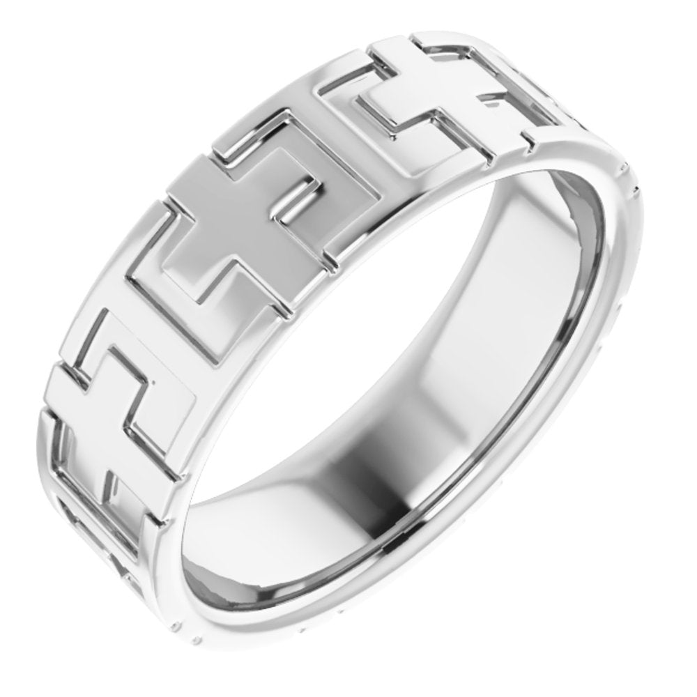7mm 14K White Gold Polished Cross Comfort Fit Band, Item R11687 by The Black Bow Jewelry Co.