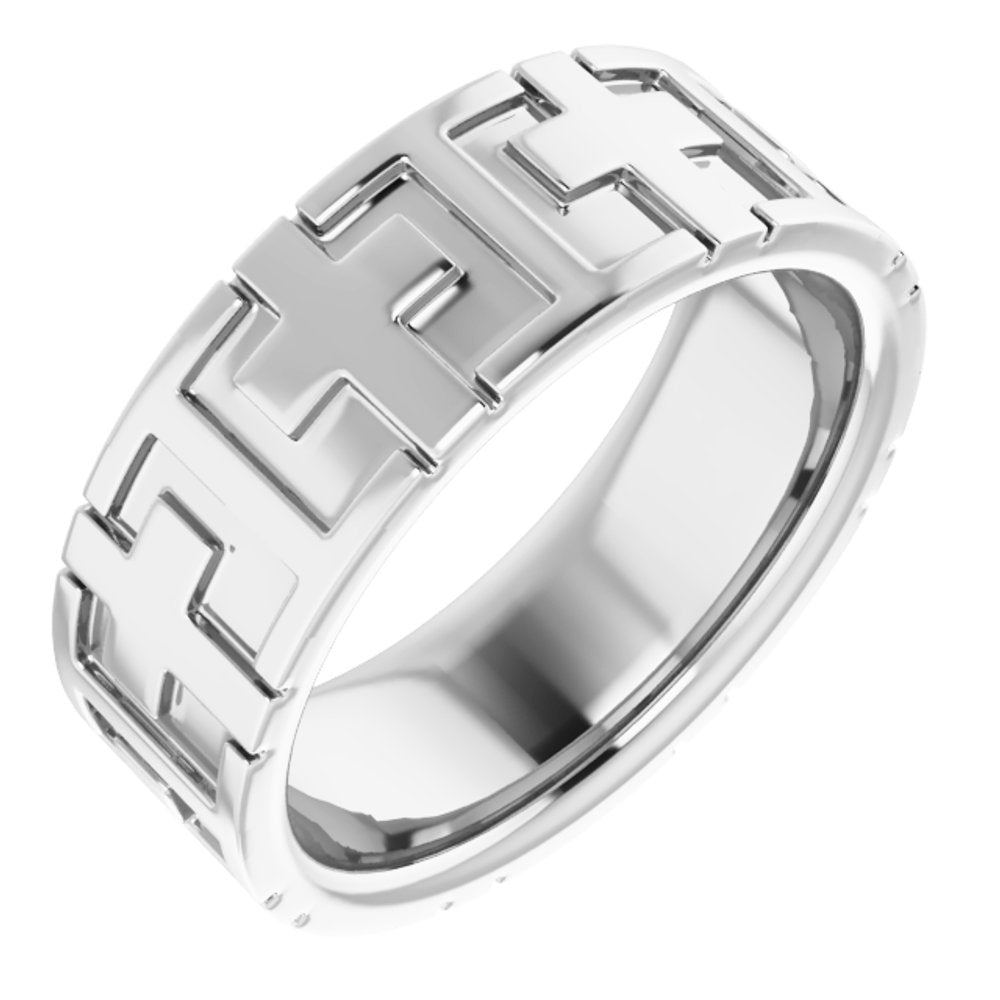 Alternate view of the 7mm 14K White Gold Polished Cross Comfort Fit Band by The Black Bow Jewelry Co.