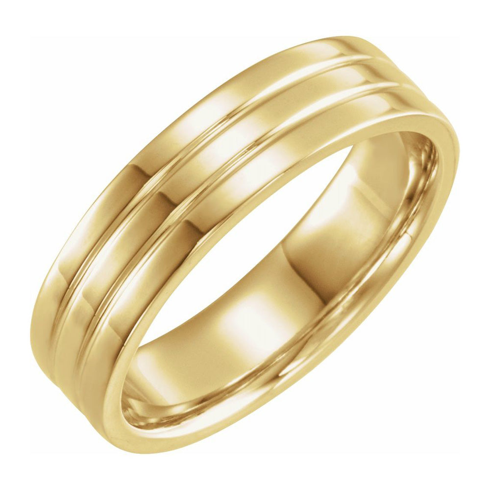 6mm 14K Yellow Gold Polished Ridged Comfort Fit Band, Item R11689 by The Black Bow Jewelry Co.