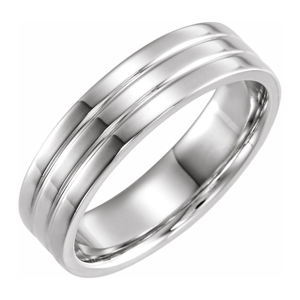 6mm 14K White Gold Polished Ridged Comfort Fit Band, Item R11690 by The Black Bow Jewelry Co.