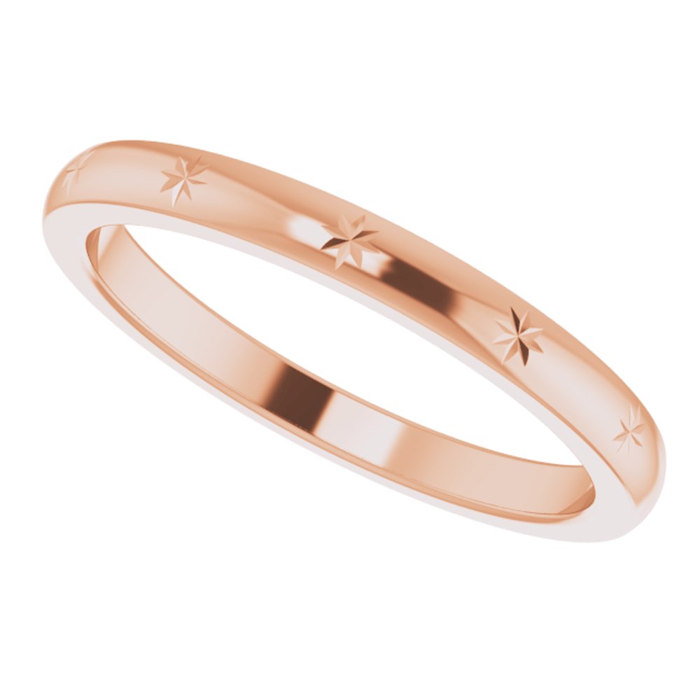 Alternate view of the 2.2mm 14K Rose Gold Starburst Standard Fit Band by The Black Bow Jewelry Co.