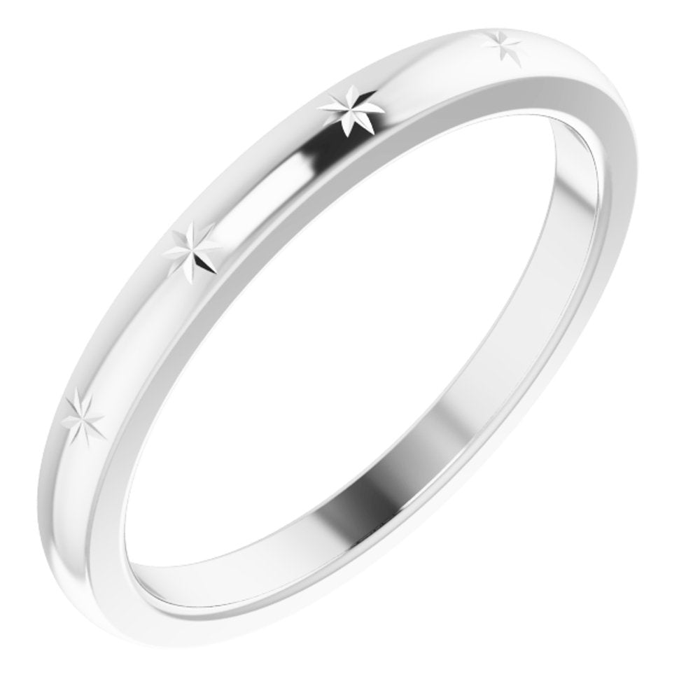 2.2mm 10K White Gold Starburst Standard Fit Band, Item R11705 by The Black Bow Jewelry Co.