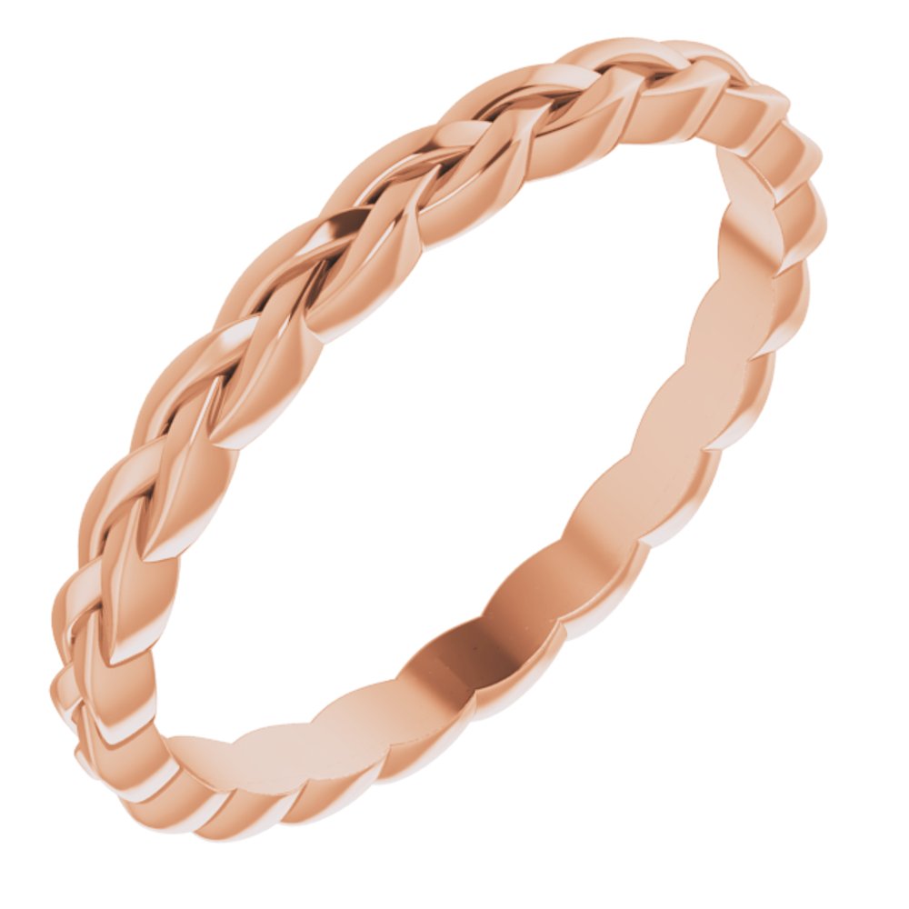 Alternate view of the 2mm 14K Rose Gold Woven Standard Fit Band by The Black Bow Jewelry Co.