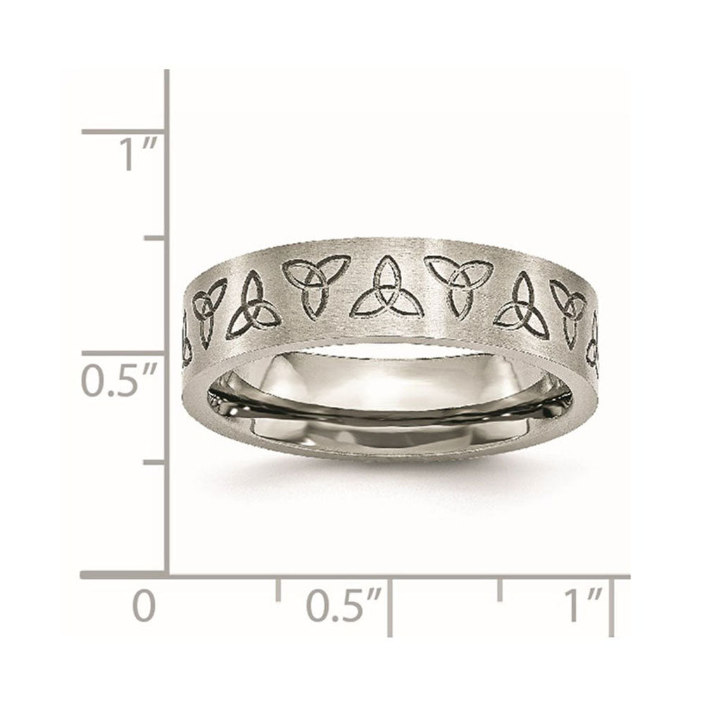 Alternate view of the 6mm Stainless Steel Brushed Trinity Symbol Standard Fit Band by The Black Bow Jewelry Co.