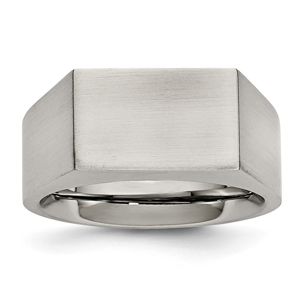 Men&#39;s 9mm Stainless Steel Brushed Signet Tapered Fit Ring, Item R11714 by The Black Bow Jewelry Co.