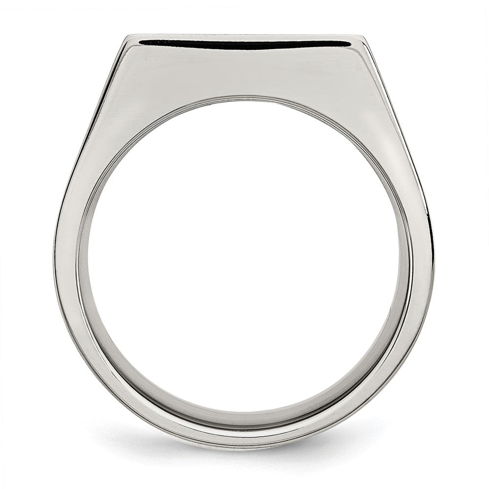 Alternate view of the Men&#39;s 9mm Stainless Steel Brushed Signet Tapered Fit Ring by The Black Bow Jewelry Co.