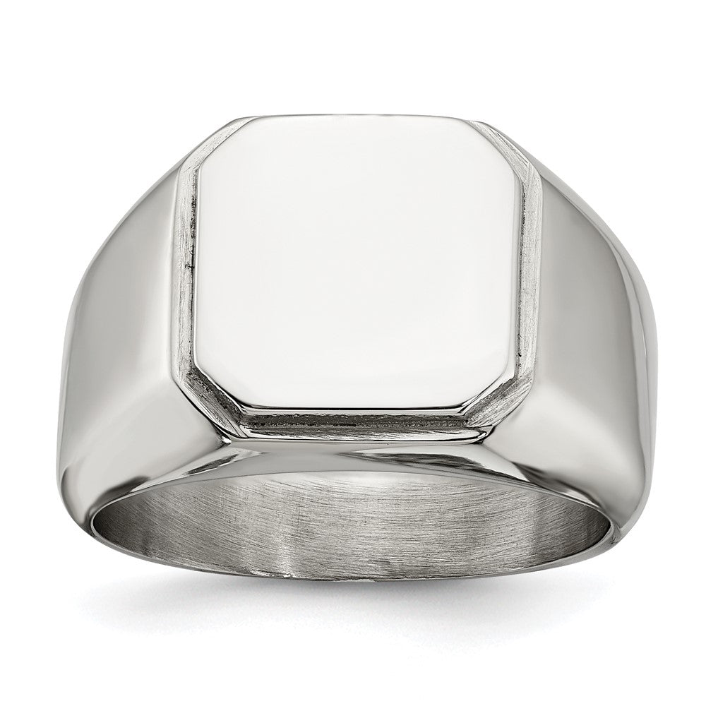 Men's 12.5mm Stainless Steel Polished Signet Tapered Fit Ring, Item R11715 by The Black Bow Jewelry Co.