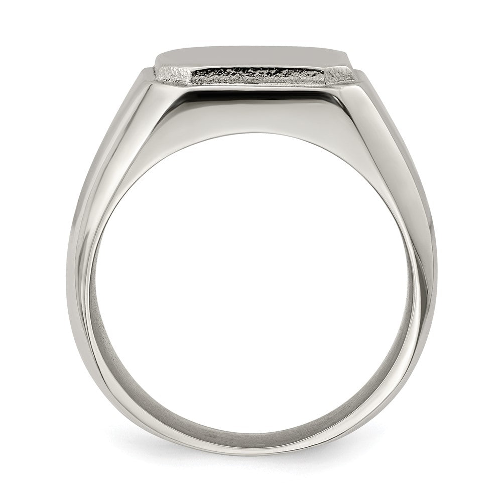 Alternate view of the Men's 12.5mm Stainless Steel Polished Signet Tapered Fit Ring by The Black Bow Jewelry Co.