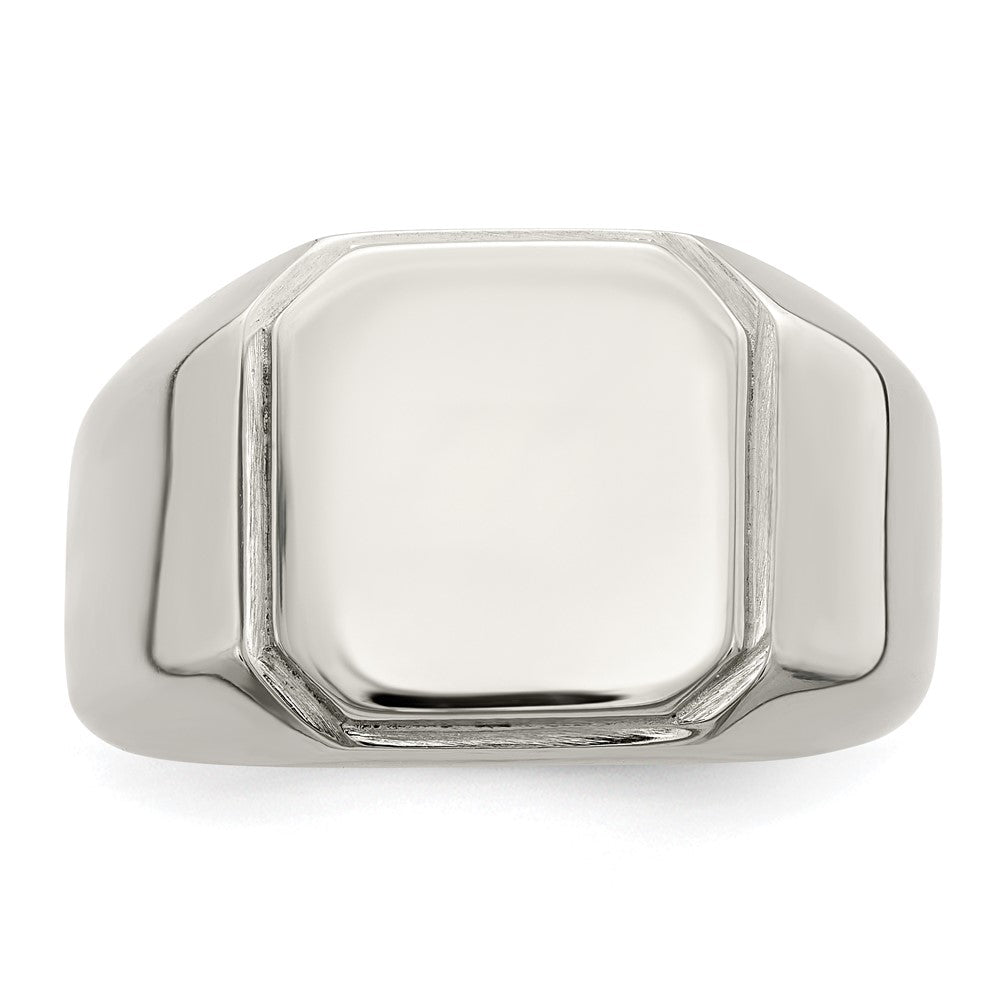 Alternate view of the Men's 12.5mm Stainless Steel Polished Signet Tapered Fit Ring by The Black Bow Jewelry Co.