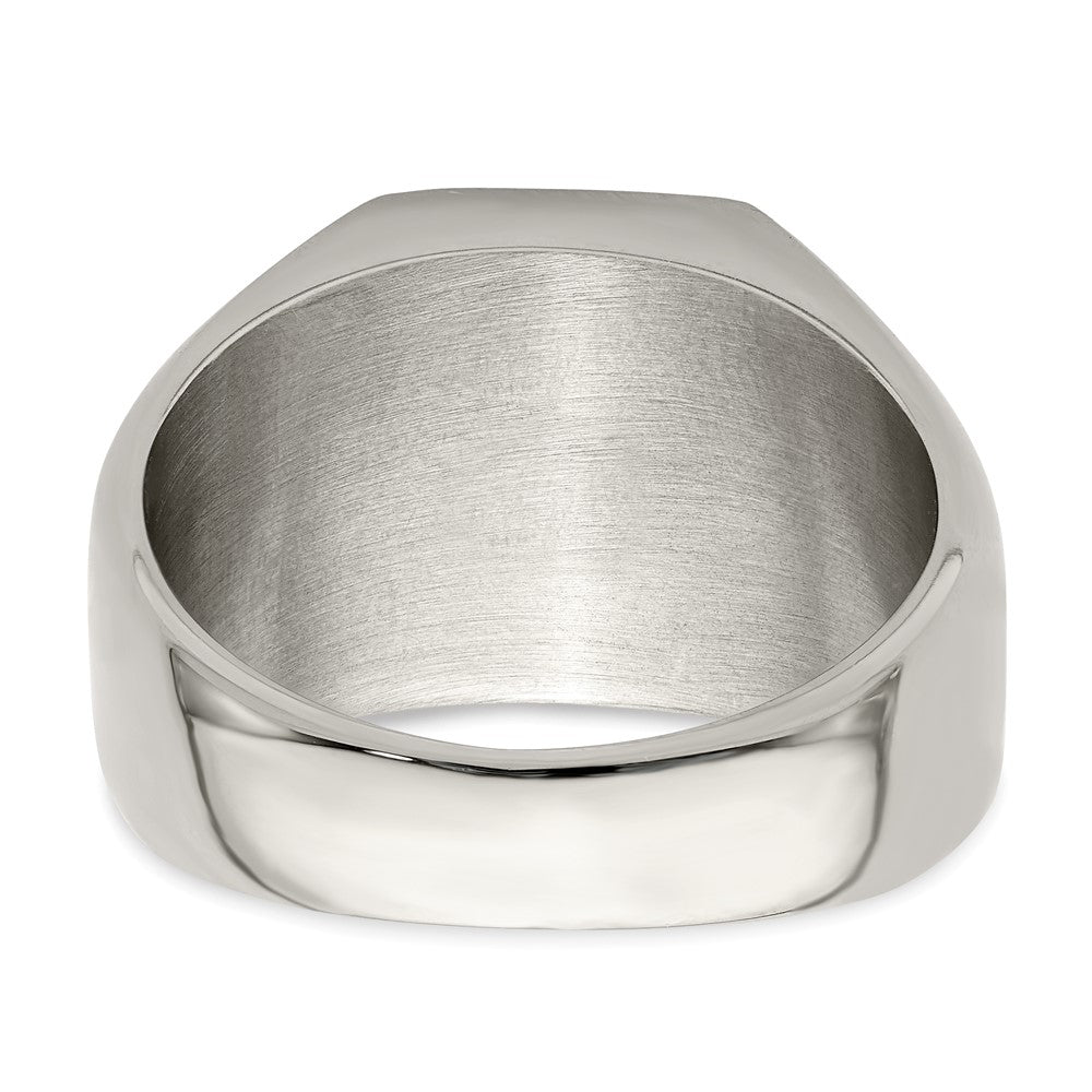 Alternate view of the Men's 12.5mm Stainless Steel Polished Signet Tapered Fit Ring by The Black Bow Jewelry Co.