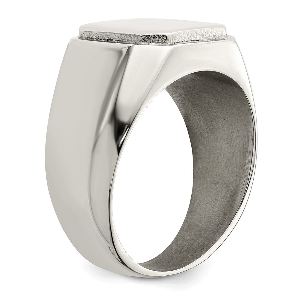Alternate view of the Men's 12.5mm Stainless Steel Polished Signet Tapered Fit Ring by The Black Bow Jewelry Co.