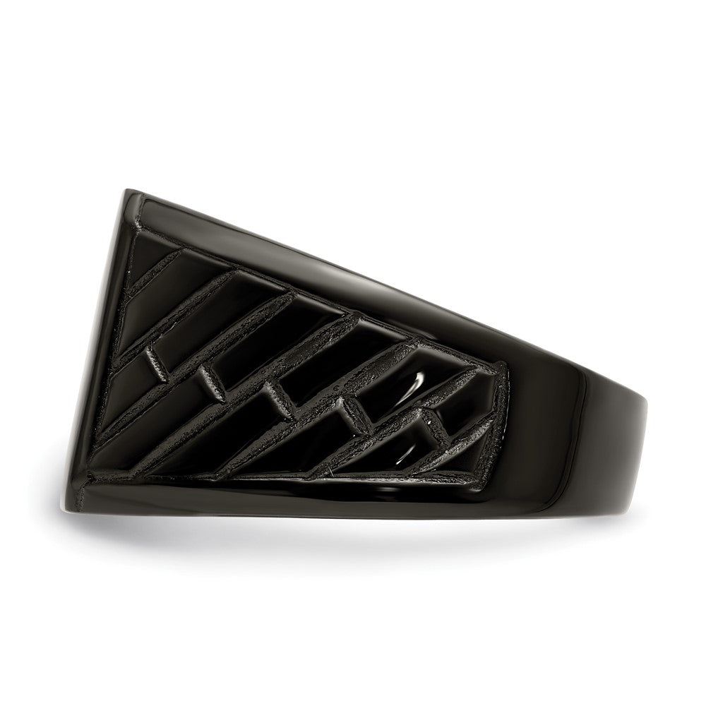 Alternate view of the Men's 14.5mm Black Plated Stainless Steel Tapered Signet Ring by The Black Bow Jewelry Co.