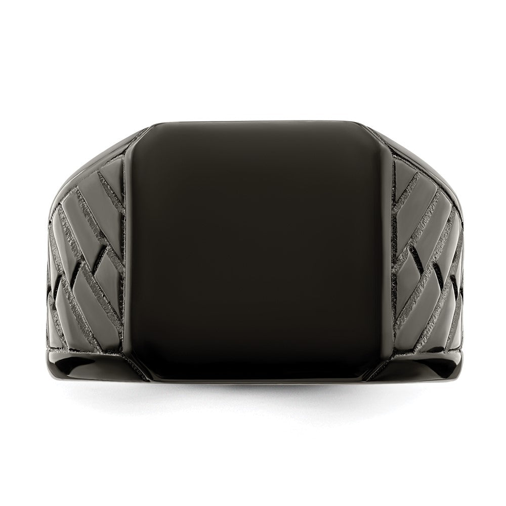 Alternate view of the Men's 14.5mm Black Plated Stainless Steel Tapered Signet Ring by The Black Bow Jewelry Co.