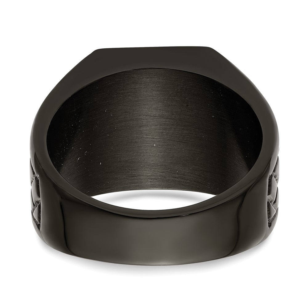 Alternate view of the Men's 14.5mm Black Plated Stainless Steel Tapered Signet Ring by The Black Bow Jewelry Co.