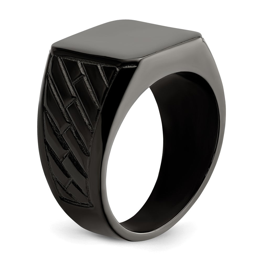 Alternate view of the Men's 14.5mm Black Plated Stainless Steel Tapered Signet Ring by The Black Bow Jewelry Co.