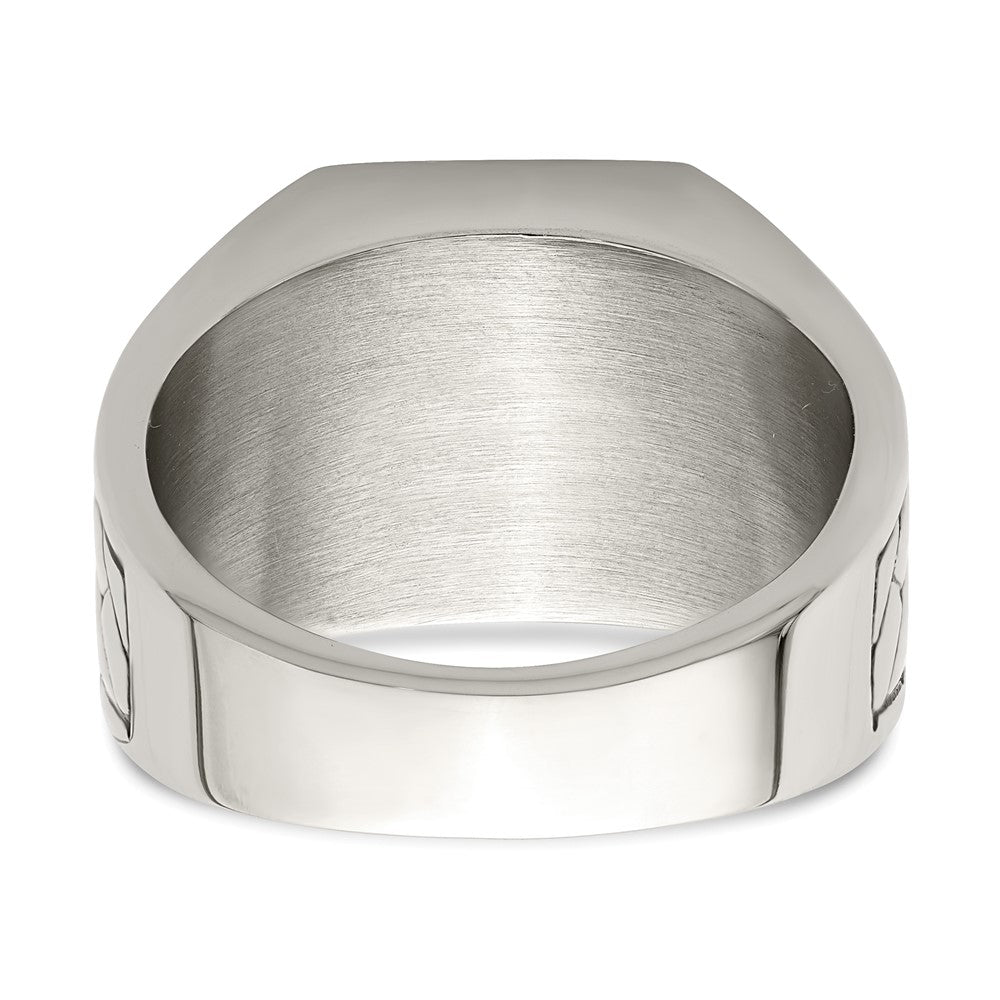 Alternate view of the Men's 14.5mm Stainless Steel & Black Enamel Tapered Signet Ring by The Black Bow Jewelry Co.