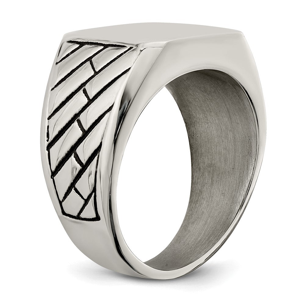 Alternate view of the Men's 14.5mm Stainless Steel & Black Enamel Tapered Signet Ring by The Black Bow Jewelry Co.
