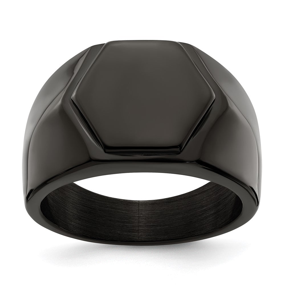 Men's 12.5mm Black Plated Stainless Steel Tapered Signet Ring, Item R11718 by The Black Bow Jewelry Co.