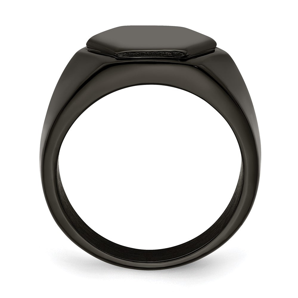 Alternate view of the Men's 12.5mm Black Plated Stainless Steel Tapered Signet Ring by The Black Bow Jewelry Co.