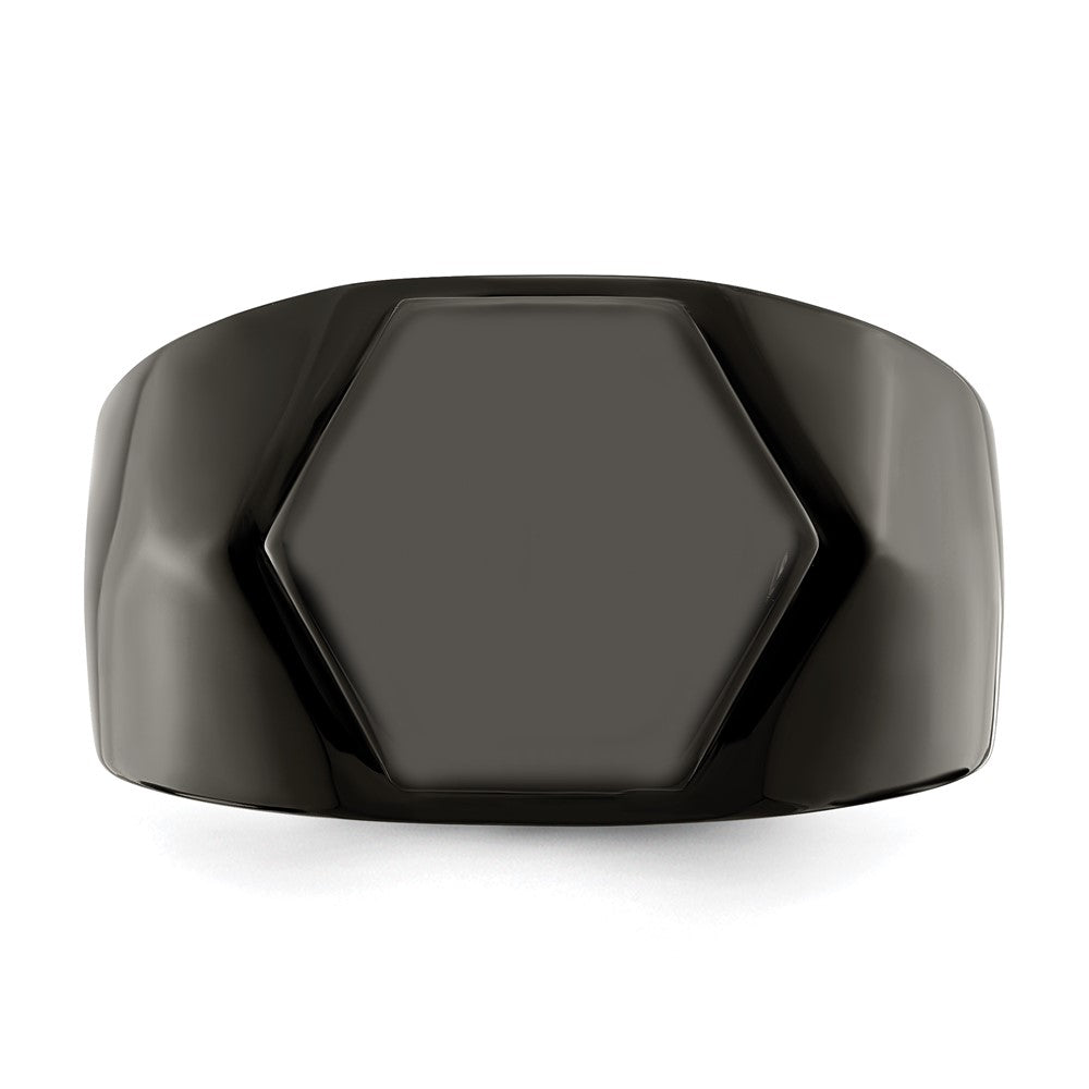 Alternate view of the Men's 12.5mm Black Plated Stainless Steel Tapered Signet Ring by The Black Bow Jewelry Co.