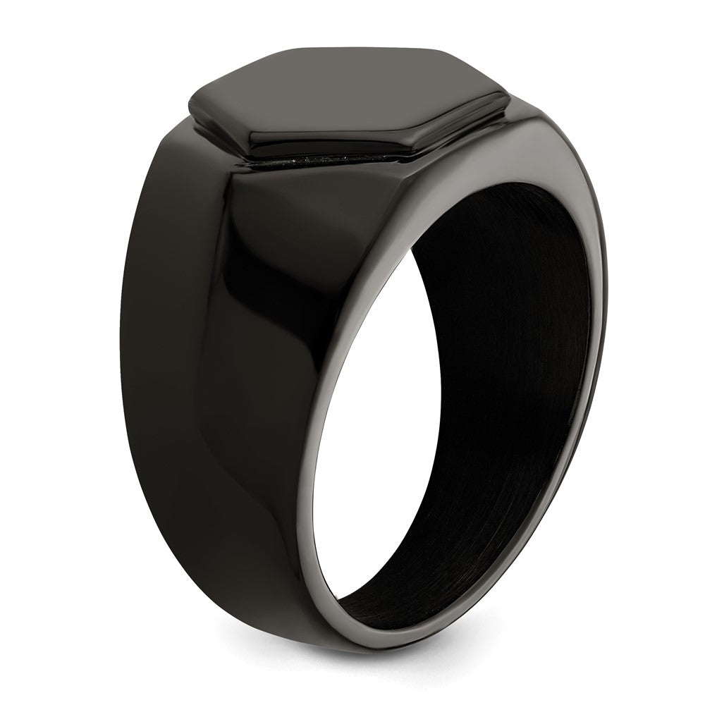 Alternate view of the Men's 12.5mm Black Plated Stainless Steel Tapered Signet Ring by The Black Bow Jewelry Co.