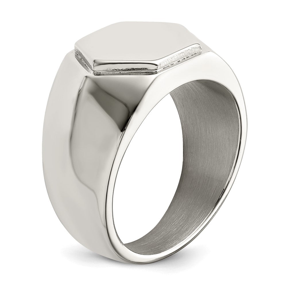 Alternate view of the Men's 12.5mm Polished Stainless Steel Tapered Signet Ring by The Black Bow Jewelry Co.