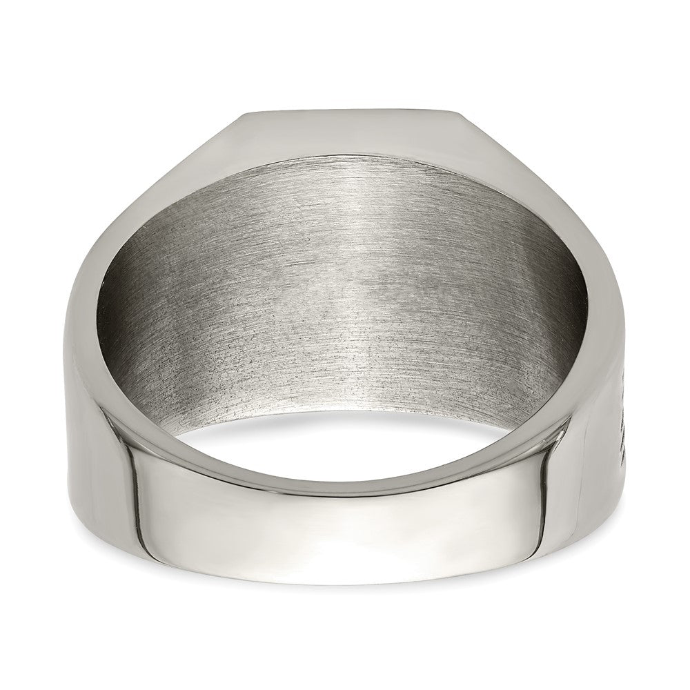 Alternate view of the Men's 13mm Stainless Steel & Black Enamel Grooved Tapered Signet Ring by The Black Bow Jewelry Co.