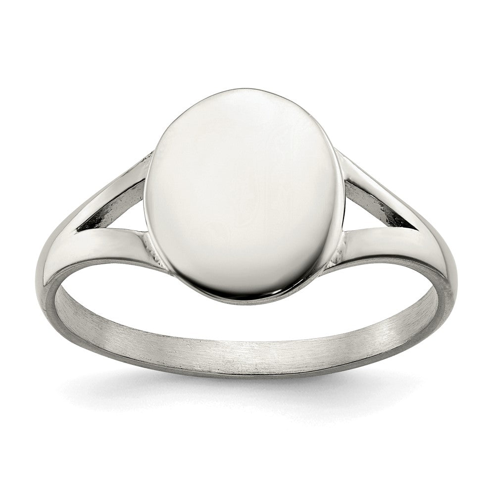 Stainless Steel 11.5mm Polished Oval Signet Ring, Item R11722 by The Black Bow Jewelry Co.