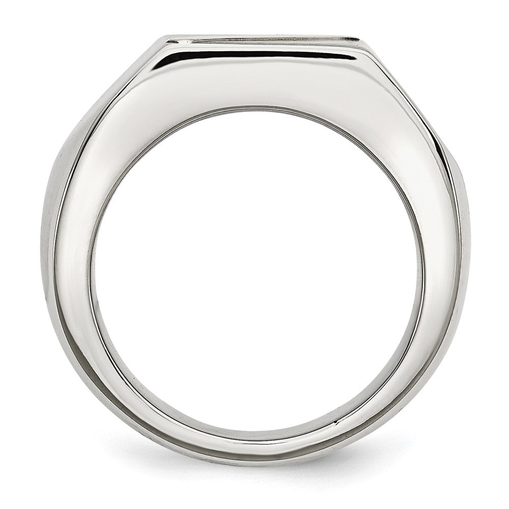 Alternate view of the Men's Stainless Steel & 14K Gold Accent Stripe Signet Tapered Ring by The Black Bow Jewelry Co.