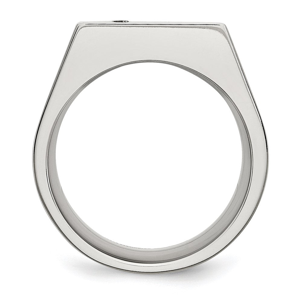 Alternate view of the Men's 14mm Stainless Steel & CZ Polished Signet Tapered Ring by The Black Bow Jewelry Co.