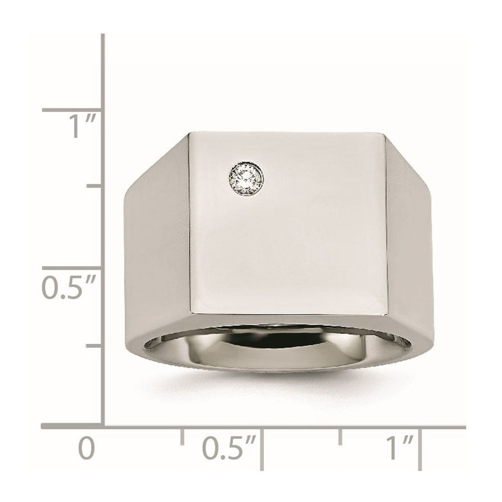 Alternate view of the Men's 14mm Stainless Steel & CZ Polished Signet Tapered Ring by The Black Bow Jewelry Co.