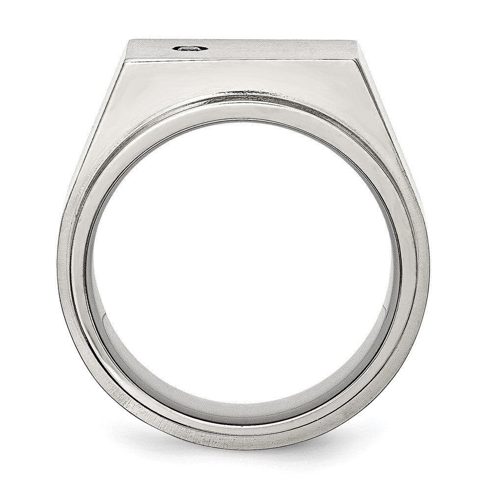 Alternate view of the Men&#39;s 14mm Stainless Steel &amp; CZ Brushed/Polished Signet Tapered Ring by The Black Bow Jewelry Co.