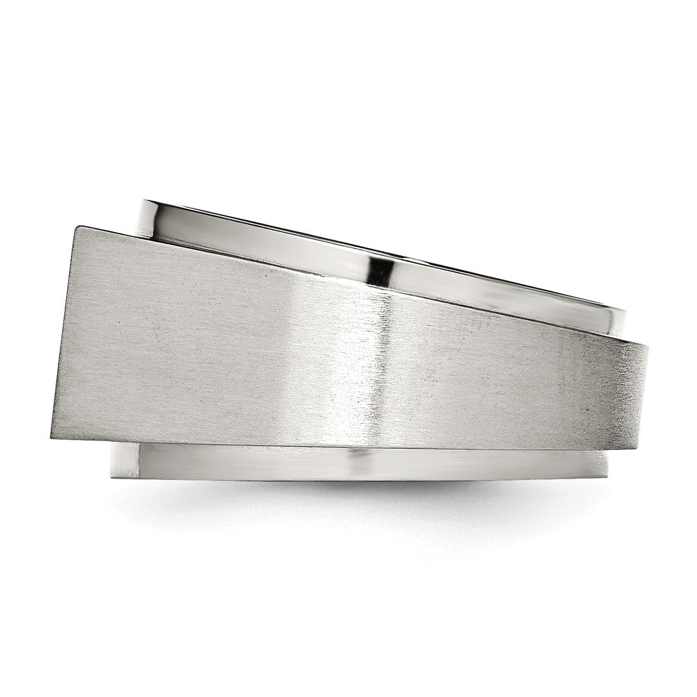 Alternate view of the Men&#39;s 14mm Stainless Steel &amp; CZ Brushed/Polished Signet Tapered Ring by The Black Bow Jewelry Co.