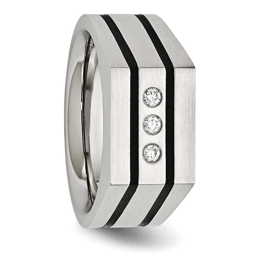 Alternate view of the Men&#39;s 10mm Stainless Steel, Black Plated &amp; CZ Signet Tapered Ring by The Black Bow Jewelry Co.