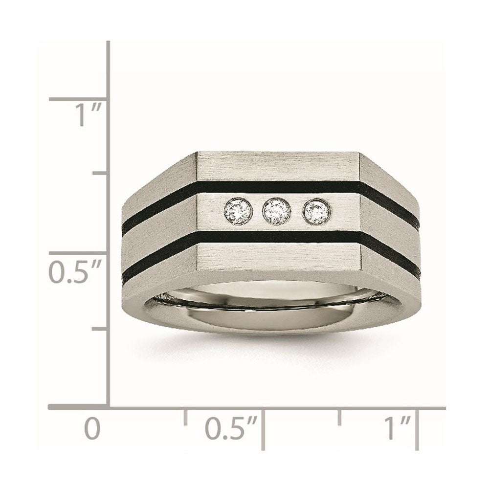 Alternate view of the Men&#39;s 10mm Stainless Steel, Black Plated &amp; CZ Signet Tapered Ring by The Black Bow Jewelry Co.