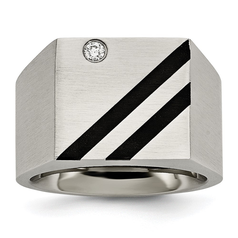 Men&#39;s 14mm Stainless Steel Black Plated CZ Signet Tapered Ring, Item R11727 by The Black Bow Jewelry Co.